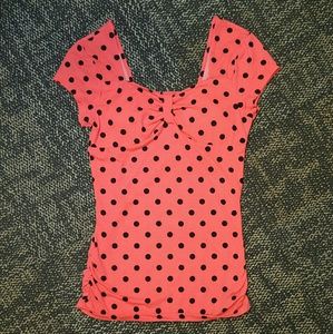 No Boundaries Neon Peach Polka-Dot Print Top